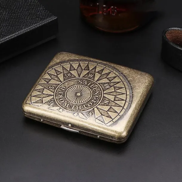 Vintage Cigarette Case with Both Sides Open to Support Generation of Bronze Condensed Flower Metal Flip-top Carved(Can Hold 20 Cigarette)