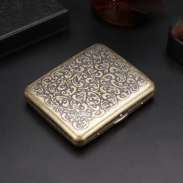 Vintage Cigarette Case with Both Sides Open to Support Generation of Bronze Condensed Flower Metal Flip-top Carved(Can Hold 20 Cigarette)