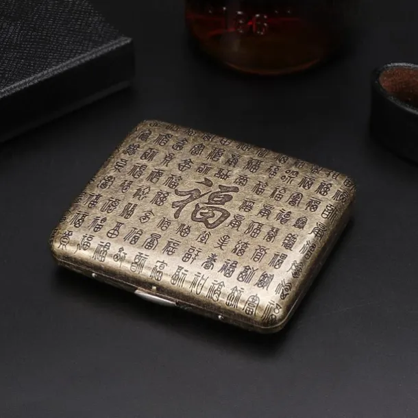 Vintage Cigarette Case with Both Sides Open to Support Generation of Bronze Condensed Flower Metal Flip-top Carved(Can Hold 20 Cigarette)