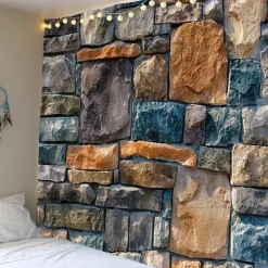 Vintage 3D Large Wall Tapestry Art Decor Blanket Curtain Picnic Tablecloth Hanging Home Bedroom Living Room Dorm Decoration Brick Stone