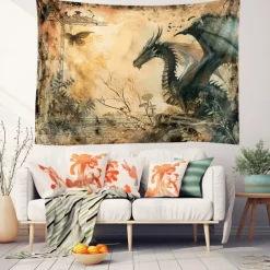 Vintage Dragon Hanging Tapestry Wall Art Large Tapestry Mural Decor Photograph Backdrop Blanket Curtain Home Bedroom Living Room Decoration