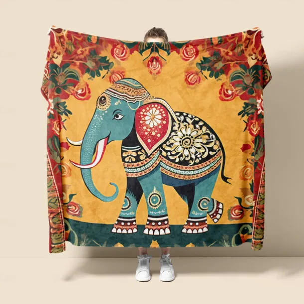 Vintage Elephant Super Soft Throws Blanket, Novelty Flannel Throw Blankets Warm 3D Printed All Seasons Gifts Big Blanket