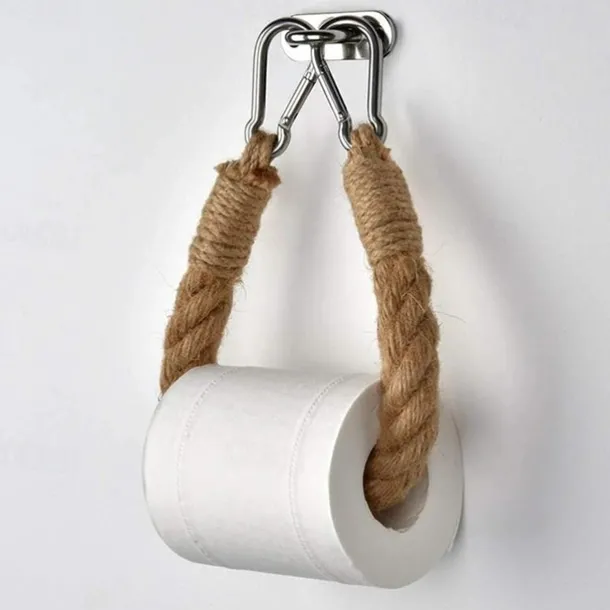 Vintage Hemp Rope Toilet Paper Holder - Easy Assembly, Jute Towel Holder for Bathroom or Kitchen, Toilet Roll Holder, Knitting Towel Rack, Bathroom Hanging Towel Hook