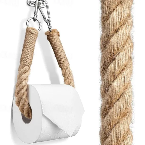 Vintage Hemp Rope Toilet Paper Holder - Easy Assembly, Jute Towel Holder for Bathroom or Kitchen, Toilet Roll Holder, Knitting Towel Rack, Bathroom Hanging Towel Hook