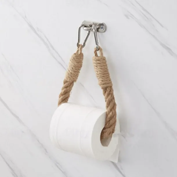 Vintage Hemp Rope Toilet Paper Holder - Easy Assembly, Jute Towel Holder for Bathroom or Kitchen, Toilet Roll Holder, Knitting Towel Rack, Bathroom Hanging Towel Hook