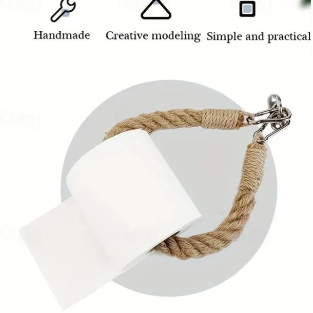 Vintage Hemp Rope Toilet Paper Holder - Easy Assembly, Jute Towel Holder for Bathroom or Kitchen, Toilet Roll Holder, Knitting Towel Rack, Bathroom Hanging Towel Hook