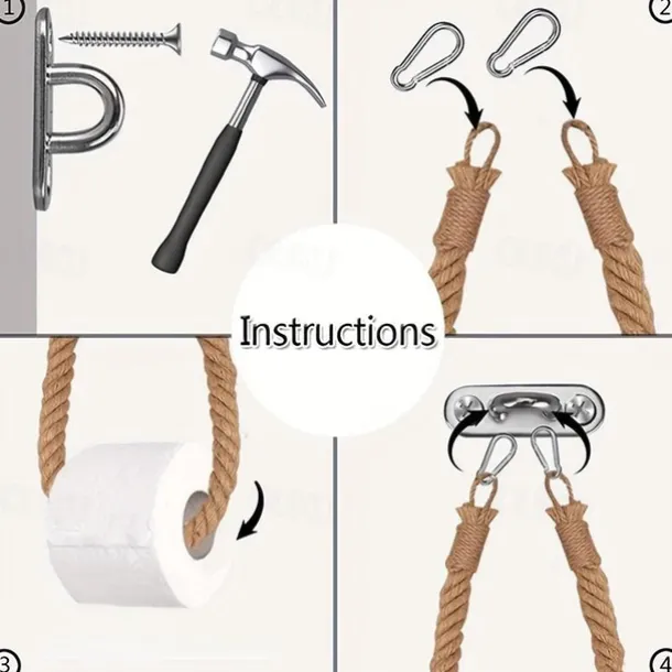 Vintage Hemp Rope Toilet Paper Holder - Easy Assembly, Jute Towel Holder for Bathroom or Kitchen, Toilet Roll Holder, Knitting Towel Rack, Bathroom Hanging Towel Hook