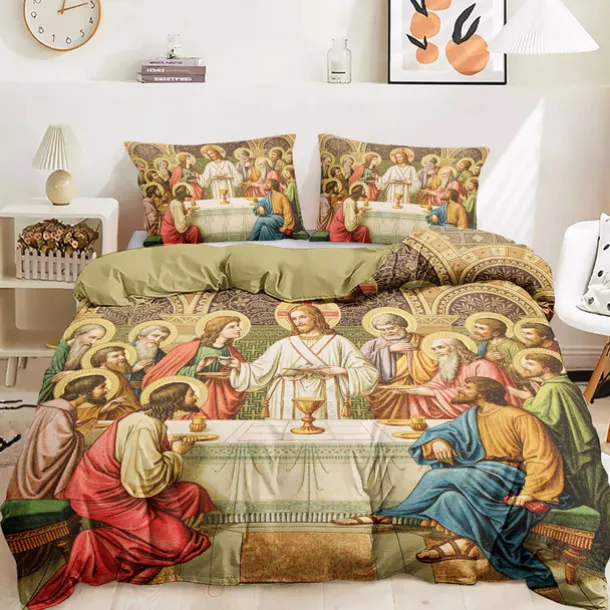 Vintage Jesus Duvet Cover Set 100% Cotton Soft and Breathable Bedding Featuring Prints Lightweight and Durable Quilt Cover Comfortable for All Seasons Easy to Care