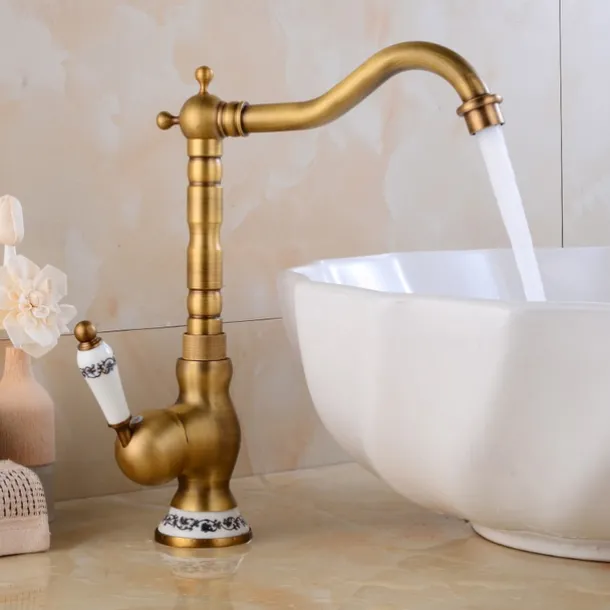 Vintage Kitchen Faucet Sink Mixer Taps, Single Handle Vessel Tap with Cold and Hot Hose