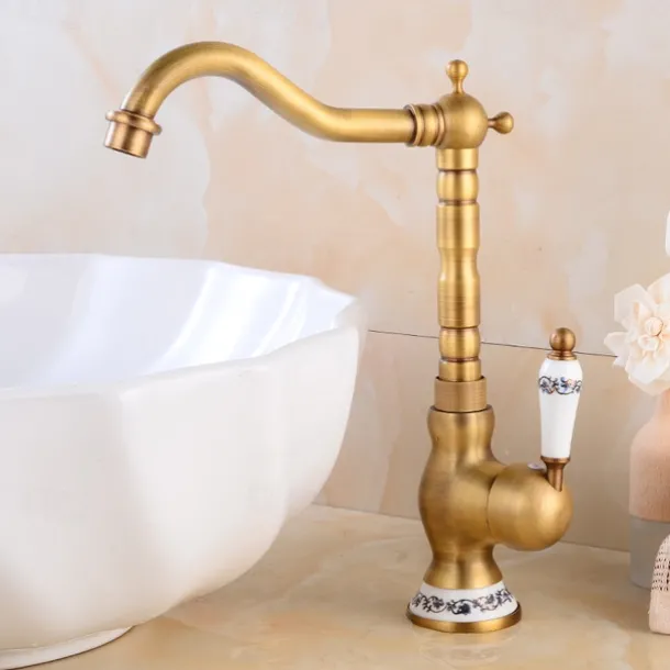 Vintage Kitchen Faucet Sink Mixer Taps, Single Handle Vessel Tap with Cold and Hot Hose