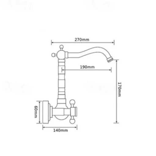 Vintage Kitchen Sink Mixer Faucet Wall Mounted, 360 Swivel Spout Retro Style Brass 2 Handle 2 Hole Vessel Taps, Traditional Kitchen Taps with Hot and Cold Water Hose