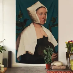 Vintage Painting Hanging Tapestry Wall Art Large Tapestry Mural Photograph Backdrop Home Bedroom Living Room Decoration A Lady with a Squirrel and a Starling