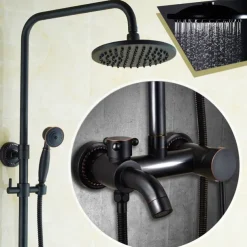 Vintage Shower Faucet Set, Shower System 8" Rainfall Shower Head System Kit, Handshower Included Rainfall Shower Antique Style Country Electroplated Mount Outside Brass Valve Bath Shower Mixer Taps