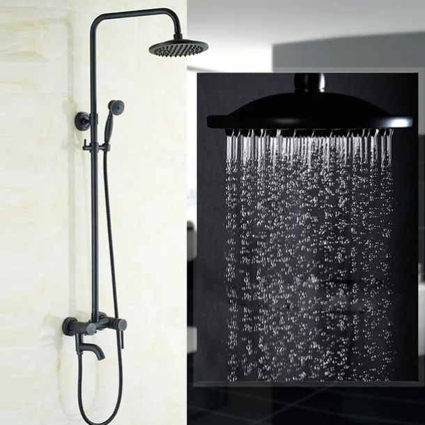 Vintage Shower Faucet Set, Shower System 8" Rainfall Shower Head System Kit, Handshower Included Rainfall Shower Antique Style Country Electroplated Mount Outside Brass Valve Bath Shower Mixer Taps