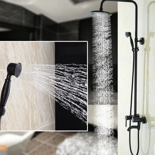 Vintage Shower Faucet Set, Shower System 8" Rainfall Shower Head System Kit, Handshower Included Rainfall Shower Antique Style Country Electroplated Mount Outside Brass Valve Bath Shower Mixer Taps