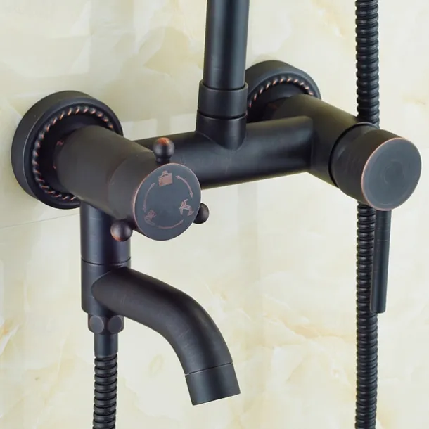 Vintage Shower Faucet Set, Shower System 8" Rainfall Shower Head System Kit, Handshower Included Rainfall Shower Antique Style Country Electroplated Mount Outside Brass Valve Bath Shower Mixer Taps