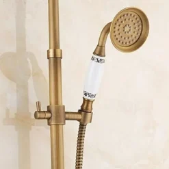 Vintage Shower Faucet Set, Brass Shower System Oil-rubbed Bronze Rainfall 2 Handles 3 Holes Contain with Rain Shower/Shower rod/Handshower/Supply Lines and Hot/Cold Water