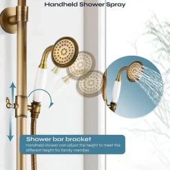Vintage Shower Faucet Set, Brass Shower System Oil-rubbed Bronze Rainfall 2 Handles 3 Holes Contain with Rain Shower/Shower rod/Handshower/Supply Lines and Hot/Cold Water