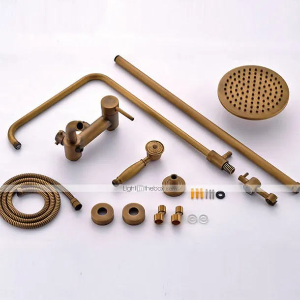 Vintage Shower Faucet Set 8" Shower Head, Shower System Retro Rainfall Head Antique Copper Shower System with Shower Handheld Sprayer, Brass Valve Bath Shower Mixer Taps
