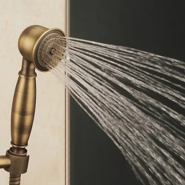 Vintage Shower System Faucet Combo Set Ceramic Mixer Valve, 8 inch Brass Rainfall Shower Head Showerhead with Handheld Spray, Antique Wall Mounted Tub and Shower Kit Bathroom Bath