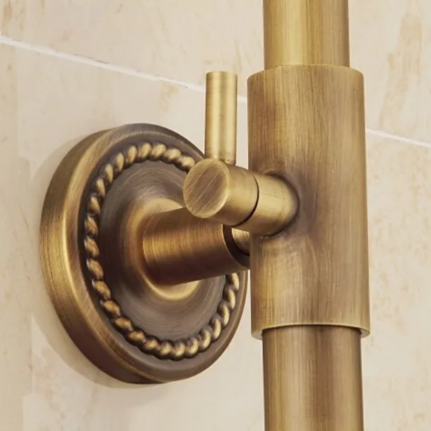 Vintage Shower System Faucet Combo Set Ceramic Mixer Valve, 8 inch Brass Rainfall Shower Head Showerhead with Handheld Spray, Antique Wall Mounted Tub and Shower Kit Bathroom Bath