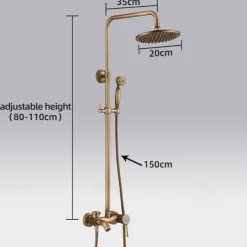 Vintage Shower System Faucet Set, 8" Rainfall Shower Head with Handheld Handshower Combo Kit Wall Mounted, Adjustable Brass Body and Single Handle One Hole Bath Shower Mixer Taps
