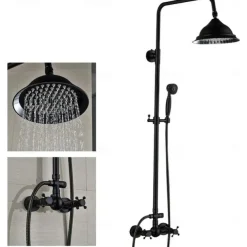 Vintage Shower System Faucet Combo Set Ceramic Mixer Valve, 8 inch Brass Rainfall Shower Head Showerhead with Handheld Spray, Antique Wall Mounted Tub and Shower Kit Bathroom Bath