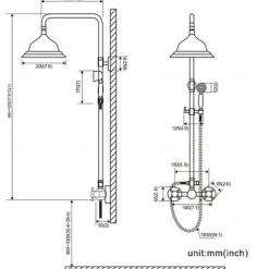 Vintage Shower System Faucet Combo Set Ceramic Mixer Valve, 8 inch Brass Rainfall Shower Head Showerhead with Handheld Spray, Antique Wall Mounted Tub and Shower Kit Bathroom Bath