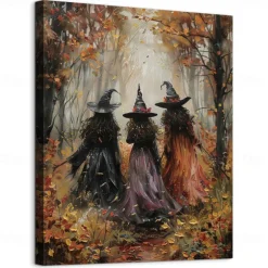 Vintage Witch Forest Painting Poster Halloween Wall Decoration Print Witch Canvas Print Halloween Wall Art Aesthetic
