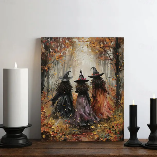 Vintage Witch Forest Painting Poster Halloween Wall Decoration Print Witch Canvas Print Halloween Wall Art Aesthetic