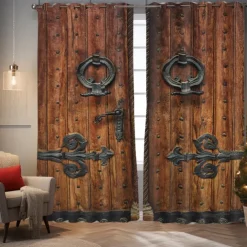 Vintage Wooden Blackout Curtains Door Insulation Outdoor Balcony Rest Living Room Home Decoration 2-piece Set of 3d Digital Printing Perforated