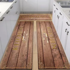 Vintage Wooden Kitchen Mat Non-Slip Oil Proof Rug Indoor Outdoor Mat Bedroom Decor Bathroom Mat Entrance Rug Door Mat