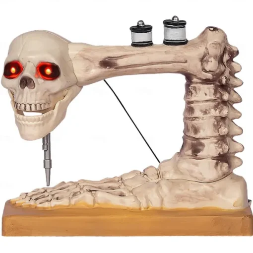 Voice Controlled Skeleton Sewing Machine, Realistic Skeleton with Spooky Sounds Decoration, Figurine Perfect Halloween Decoration for Outdoor Indoor Yard Haunted House Decor