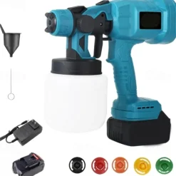 800W Cordless Paint Sprayer with 5 Nozzles, Two Batteries for House Paint, Furniture, Home Interior Decor, Cars, Cabinets, Fences, Walls, Cabinets and More, High Power Spray Gun
