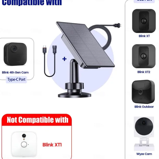 2W Solar for Security Camera, Solar Panel Charger Compatible with Blink Outdoor (3rd Gen) Camera & Blink Outdoor 4 (4th Gen) Cameras, USB Solar Panel for Wyze Camera Outdoor