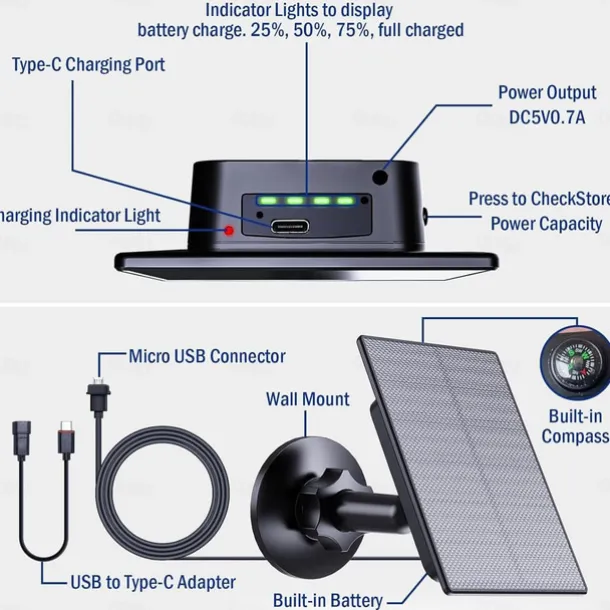 2W Solar for Security Camera, Solar Panel Charger Compatible with Blink Outdoor (3rd Gen) Camera & Blink Outdoor 4 (4th Gen) Cameras, USB Solar Panel for Wyze Camera Outdoor