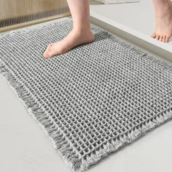 Waffle Bathroom Rugs, Boho Bath Rugs Non Slip Washable, Super Absorbent Bath Mats, Ultra Soft Rubber Backed Shower Mats for Bathroom Floor, Tub and Shower, Brown