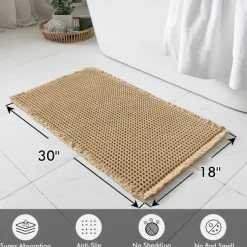Waffle Bathroom Rugs, Boho Bath Rugs Non Slip Washable, Super Absorbent Bath Mats, Ultra Soft Rubber Backed Shower Mats for Bathroom Floor, Tub and Shower, Brown