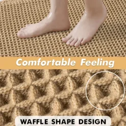 Waffle Bathroom Rugs, Boho Bath Rugs Non Slip Washable, Super Absorbent Bath Mats, Ultra Soft Rubber Backed Shower Mats for Bathroom Floor, Tub and Shower, Brown