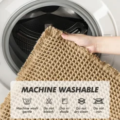 Waffle Bathroom Rugs, Boho Bath Rugs Non Slip Washable, Super Absorbent Bath Mats, Ultra Soft Rubber Backed Shower Mats for Bathroom Floor, Tub and Shower, Brown