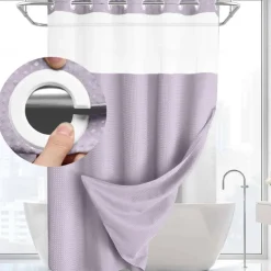 Waffle Weave Shower Curtain 180cm*180cm(70"*70") with Snap-in Fabric Liner Set, Solid Colored Hotel Style for Bathroom with Mesh Top Window