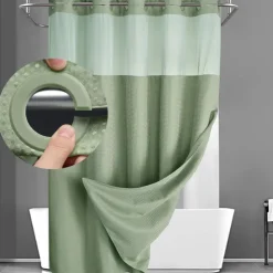 Waffle Weave Shower Curtain 180cm*180cm(70"*70") with Snap-in Fabric Liner Set, Solid Colored Hotel Style for Bathroom with Mesh Top Window