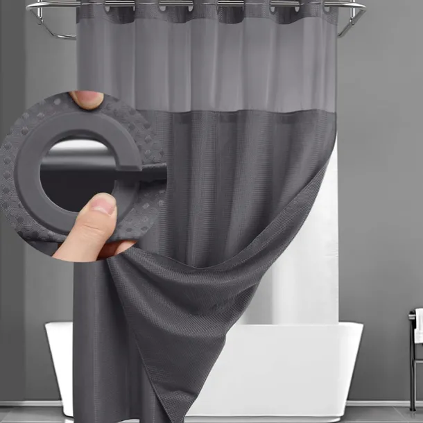 Waffle Weave Shower Curtain 180cm*180cm(70"*70") with Snap-in Fabric Liner Set, Solid Colored Hotel Style for Bathroom with Mesh Top Window