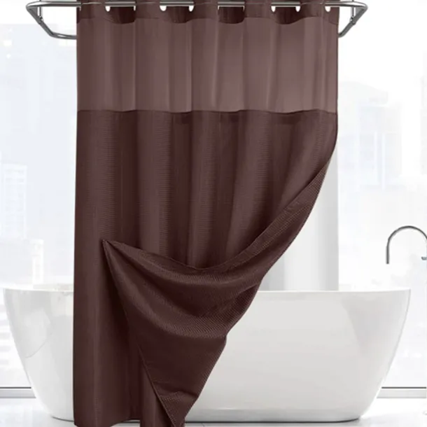 Waffle Weave Shower Curtain 180cm*180cm(70"*70") with Snap-in Fabric Liner Set, Solid Colored Hotel Style for Bathroom with Mesh Top Window