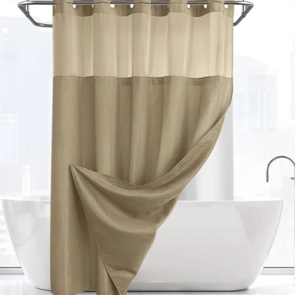 Waffle Weave Shower Curtain 180cm*180cm(70"*70") with Snap-in Fabric Liner Set, Solid Colored Hotel Style for Bathroom with Mesh Top Window