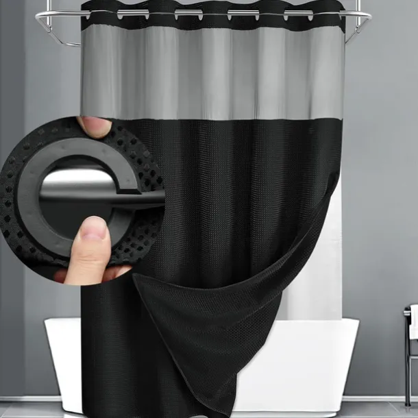 Waffle Weave Shower Curtain 180cm*180cm(70"*70") with Snap-in Fabric Liner Set, Solid Colored Hotel Style for Bathroom with Mesh Top Window