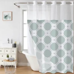 Waffle-Weave Textured Shower Curtain Set with Snap-in Liner and Sheer Window Water-Repellent Polyester Blend Fabric, Grommet Top, 120GSM Hotel Quality Spa Style Bathroom Partition No Hooks Required