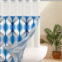 Waffle-Weave Textured Shower Curtain Set with Snap-in Liner and Sheer Window Water-Repellent Polyester Blend Fabric, Grommet Top, 120GSM Hotel Quality Spa Style Bathroom Partition No Hooks Required