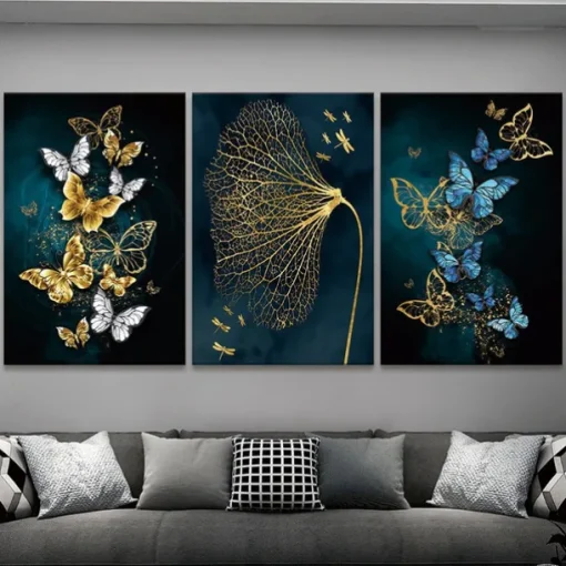 Wall Art Canvas Poster Painting Artwork Picture Abstract Butterfly Gold Home Decoration Dcor Rolled Canvas No Frame Unframed Unstretched