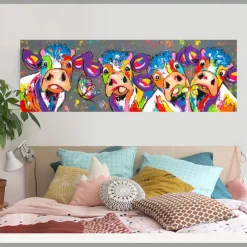 Wall Art Canvas Prints Posters Painting Artwork Picture Abstract Colorful Cattle Animal Modern Home Decoration Décor Rolled Canvas No Frame Unframed Unstretched